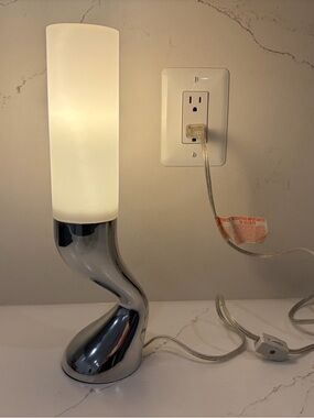 Nambe Silver Twist Lantern Table Lamp with White Frosted Glass Shade